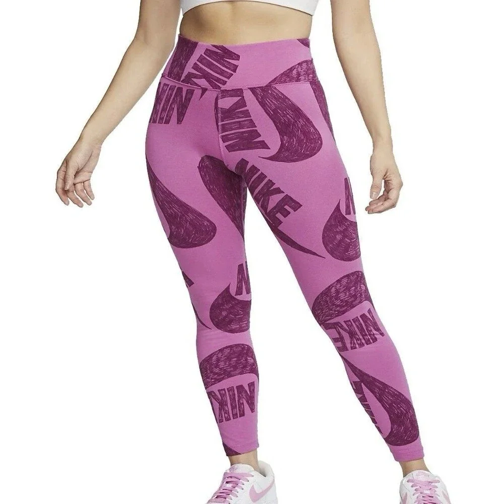 Nike Logo All Over Print Clash Legging Athletic Cosmic Pink Women’s Size 2XL